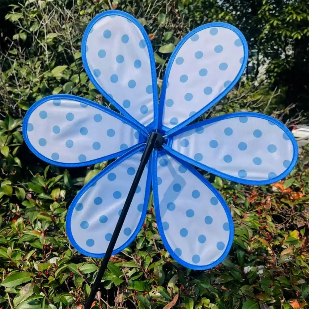 Multistyles Six Petal Flower Polka Dot Windmill Diameter 38cm PVC Cartoon Fiberglass Pole Windmill Picnic Decor Toys