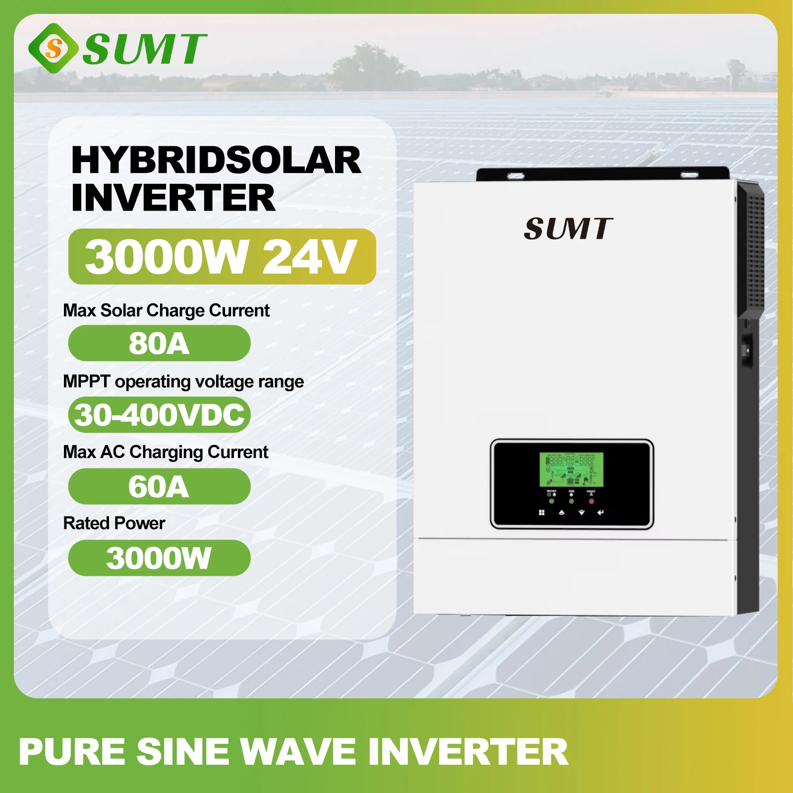 SUMT NML-3200/3000W Built-in 80A MPPT solar charger, MPPT30 - 400VDC,Output 220/230/240VAC,24VDC Solar Power Inverter- For Home