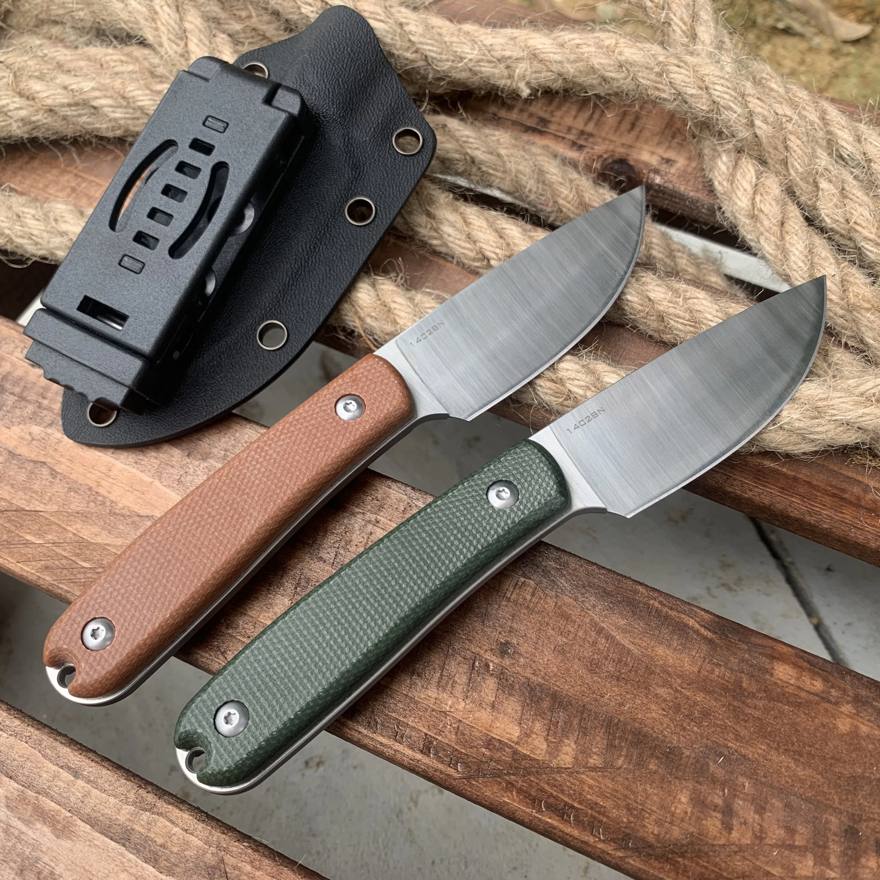 Multi-purpose K sheath Fixed Blade Knife 60HRC 14C28N Steel Hunting Tactical Survival Knife linen Handle EDC Tools GT-0160