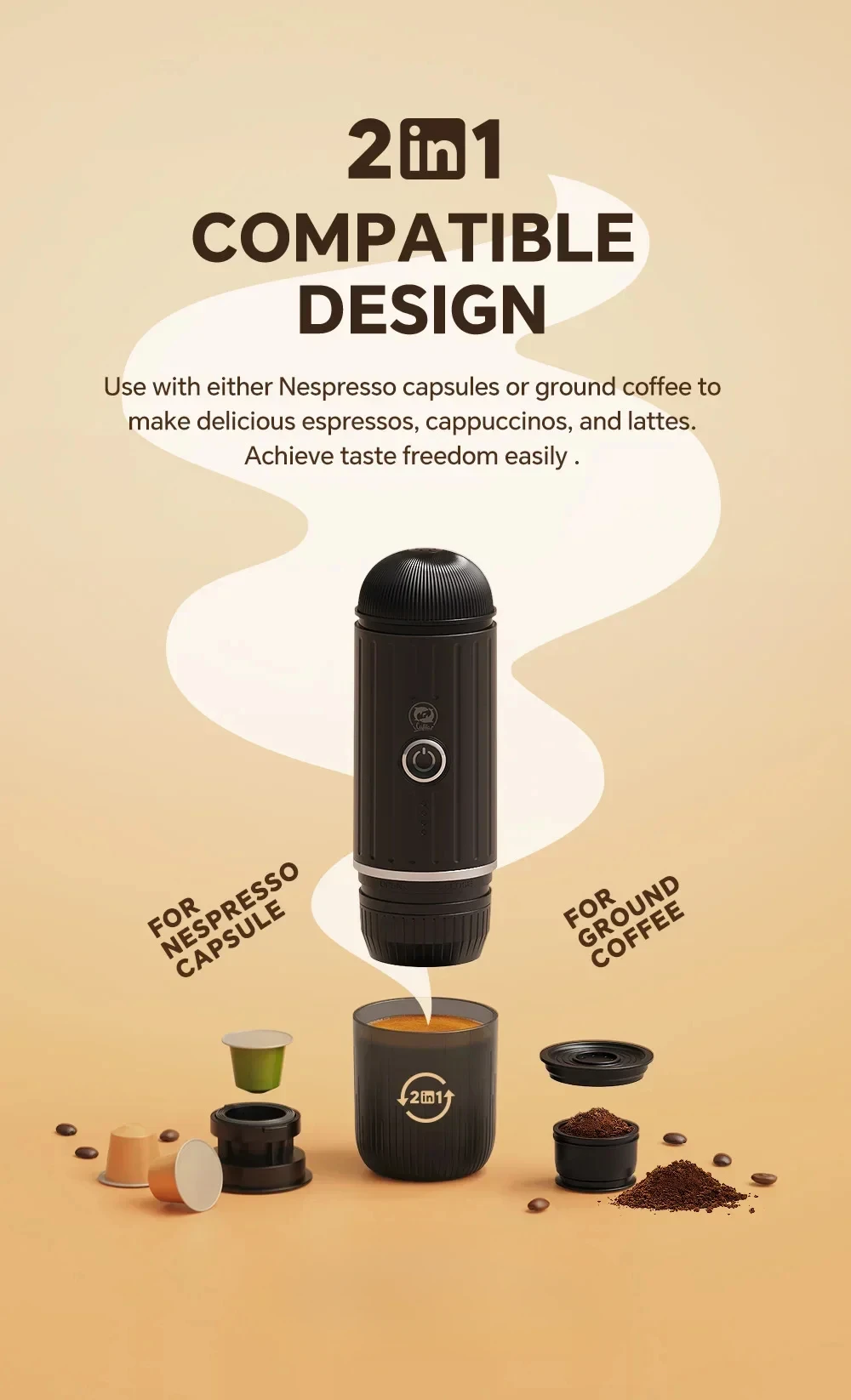 

Portable Espresso Coffee Machine for Car Home Camping Travel Wireless Heating Coffee Maker Fit Capsule Ground Coffee/China