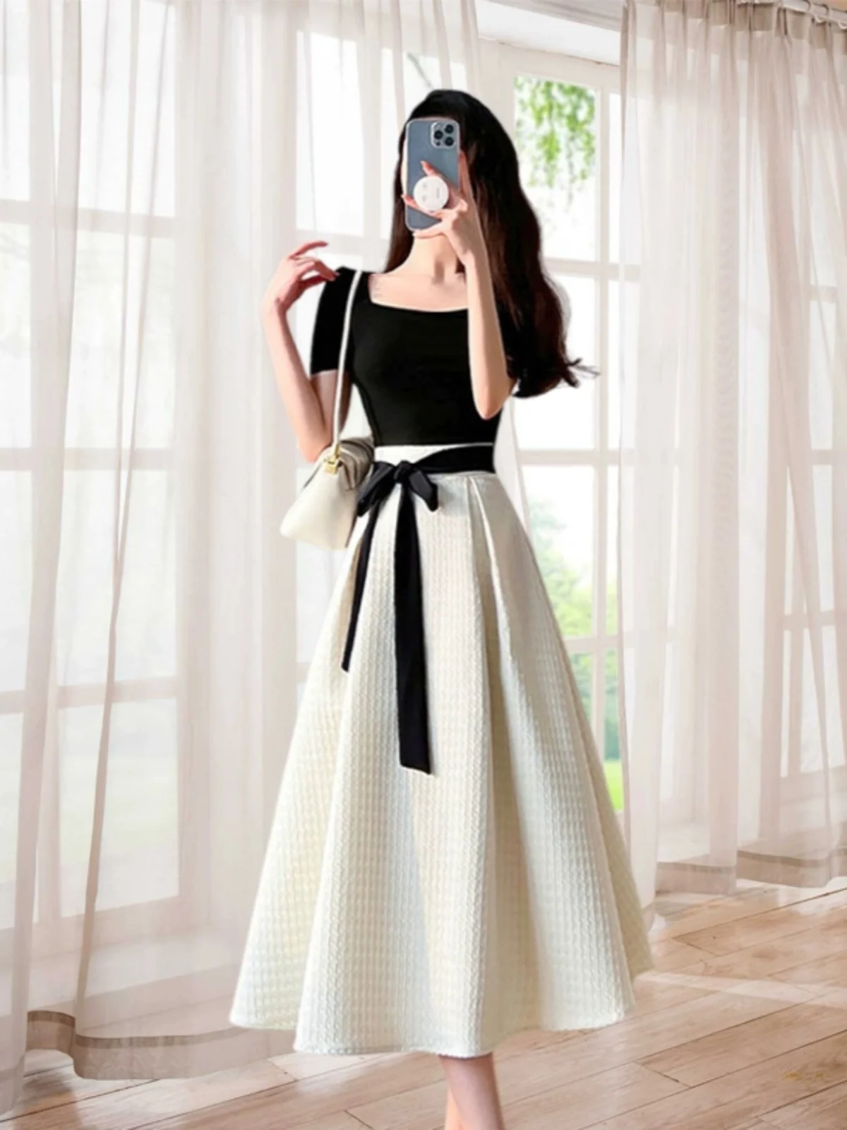 

Women's Knitted Two-Piece Set Slimming Waistline Midi Skirt Faionable Summer Ensemble Polyester ort Sve Zipper Closure