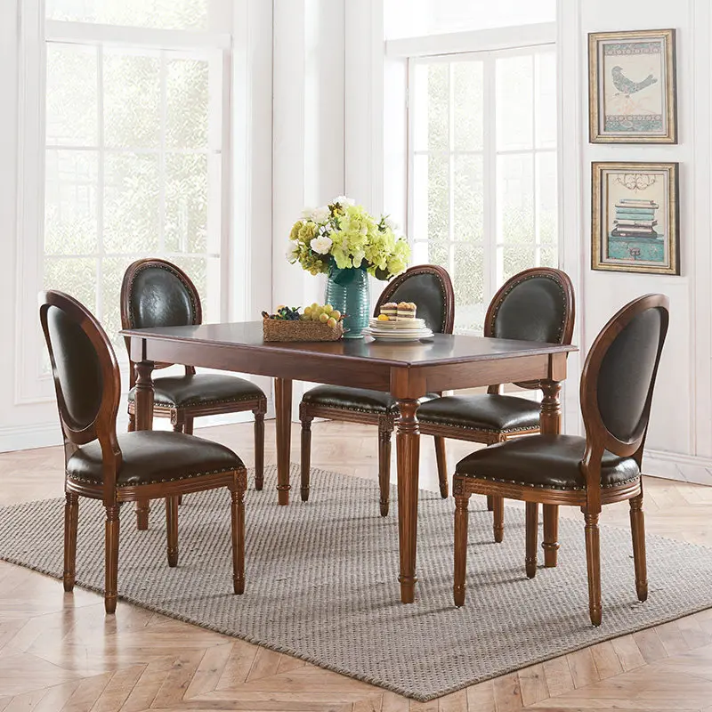 Dining table chair combination rectangular table all solid wood dining table ash wood retro