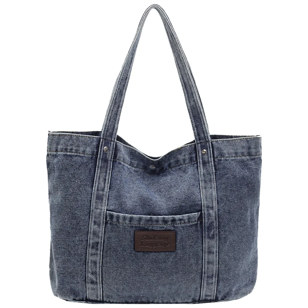 

Women's denim shoulder bag, large capacity multi pocket, durable shopping bag, outdoor travel bag, commuting handbag