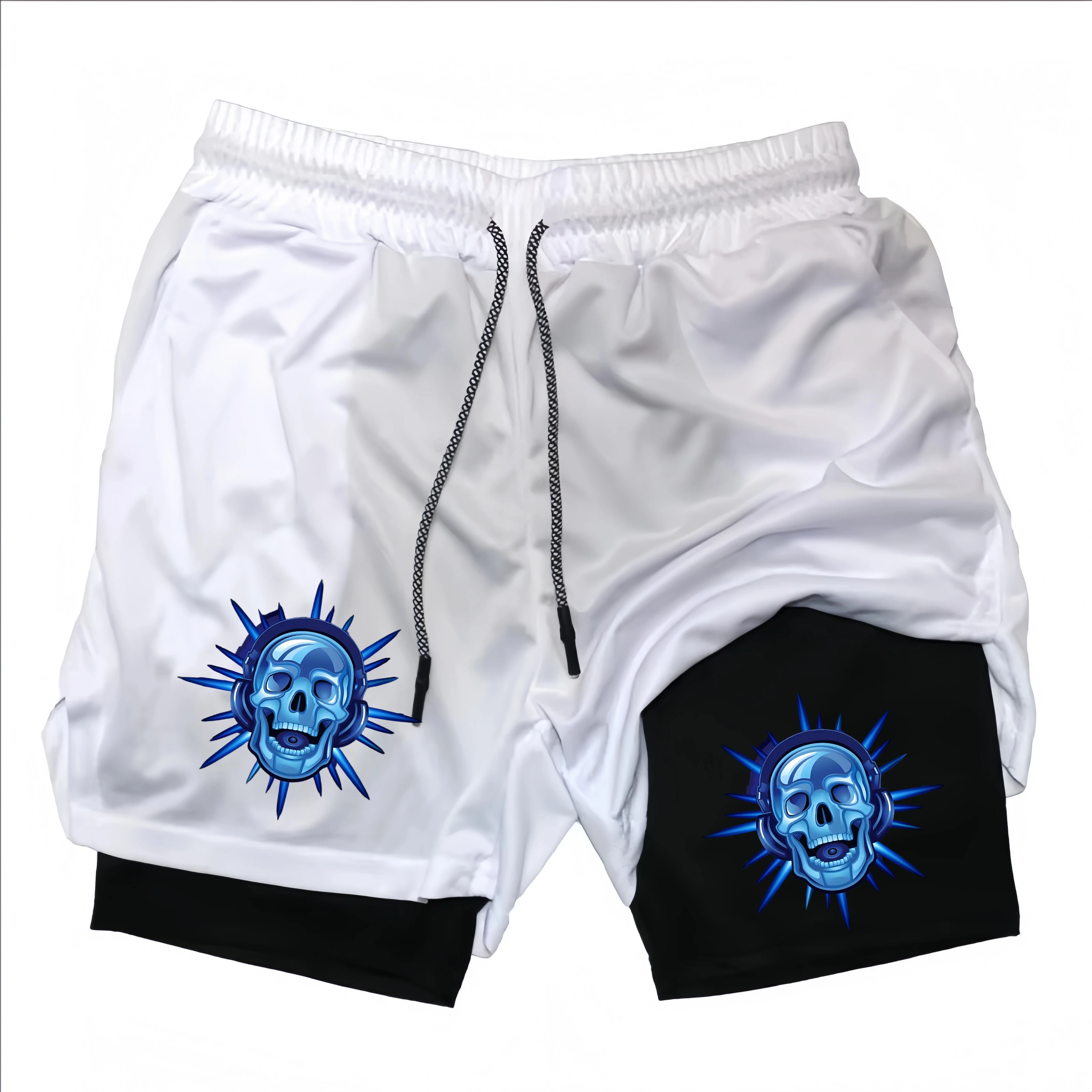 

Мужские аниме-шорты с двойным слоем, для тренировок в спортзале, с принтом, спортивные, многофункциональные, быстросохнущие, для бега, с эффектом полотенца