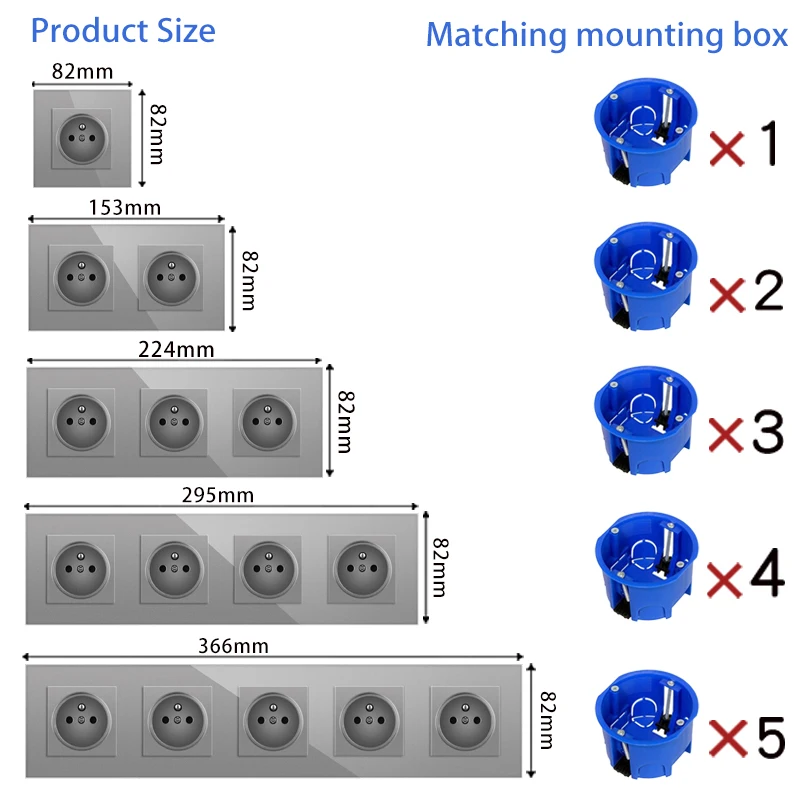 Novski Interruptor de luz de panel de vidrio templado, enchufe de pared europeo y francés, USB, TV, RJ45, RJ11, módulo de interruptor de sensor DIY gris