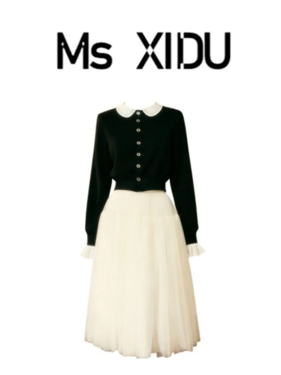 

Sweet Rich Girl Style Dress Set Autumn Winter Long Puffy Skirt Elegant Fashionable Women's Long Sleeve Button up Outfit