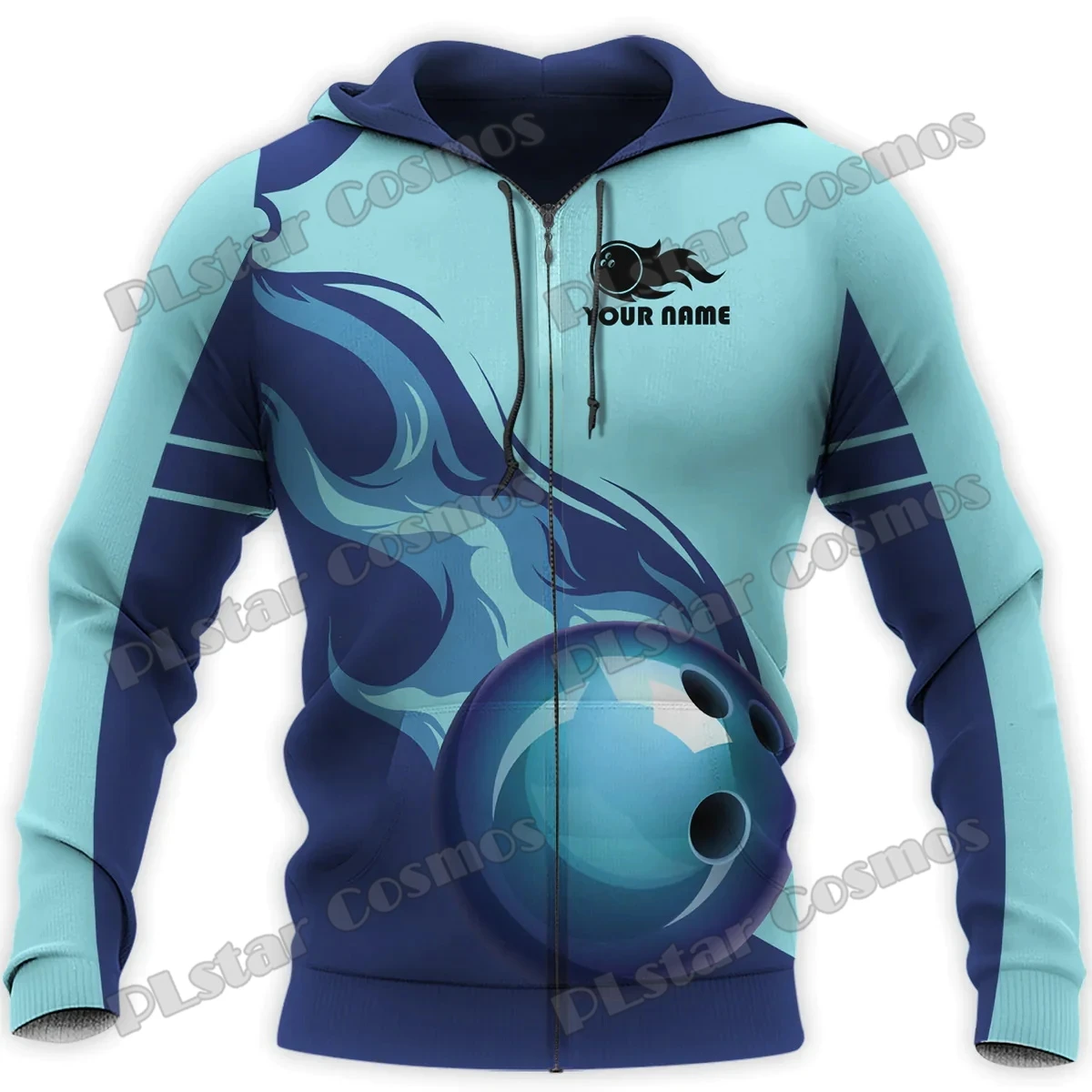 Sudadera con capucha para hombre, con nombre personalizado, jugador de bolos, estampado completo en 3D, con cremallera, chaqueta con cremallera Unisex, regalo para amantes de los bolos, DK571