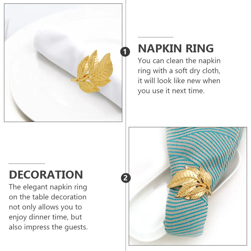 

4Pcs Napkin Rings Alloy Gold Leaf Design Elegant Napkin Holders for Wedding Party Christmas Holiday Table Decoration