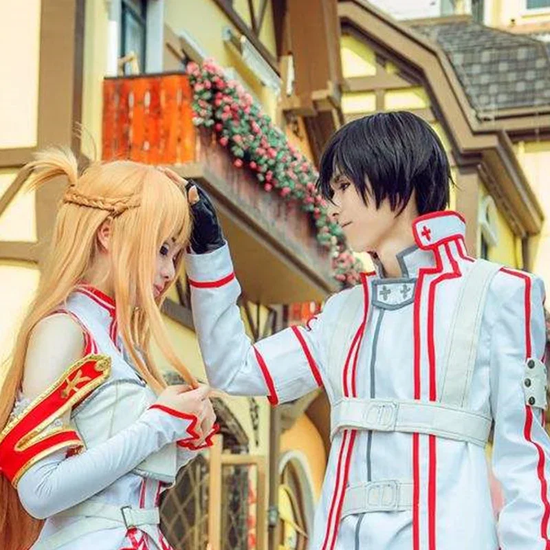 

Sword Art Online Cosplay Costume Asuna Yuuki Full Set Women Cosplay Costumes Knight Soldiers Uniform Men Suit