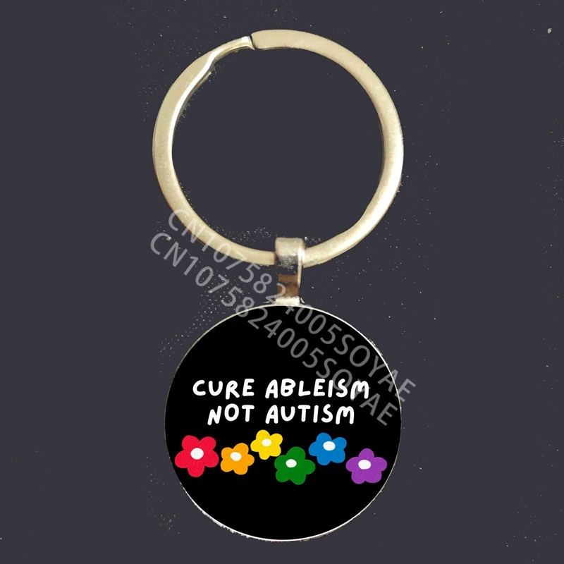 Puzzle Piece Autism Awareness Boy Girls Keychain Keyring Glass Cabochon Fashion Jewelry Key Chain