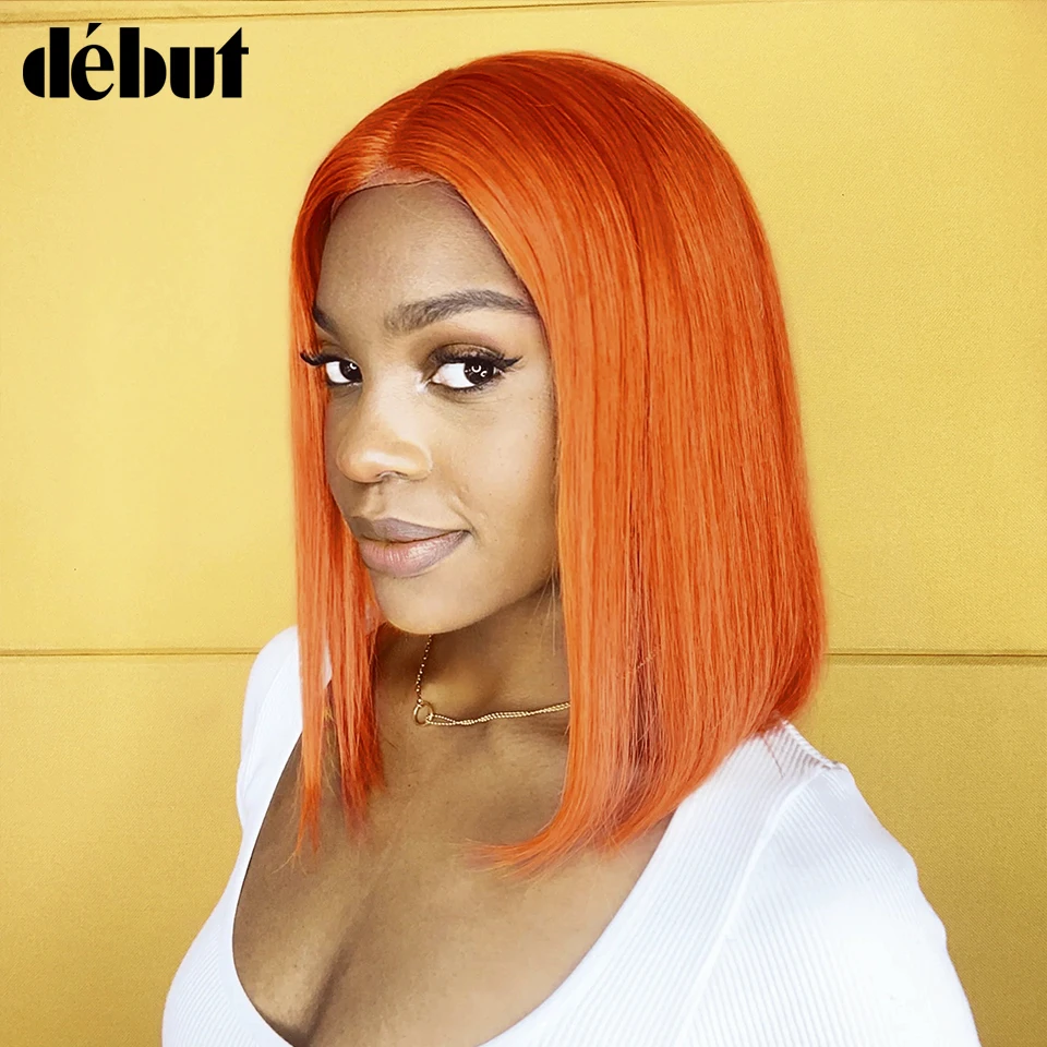 Colored Short Straight Bob Wig HD Glueless Lace Front Human Hair Wigs For Women  Omber Pre Plucked Remy Bob Wigs Orange Wig