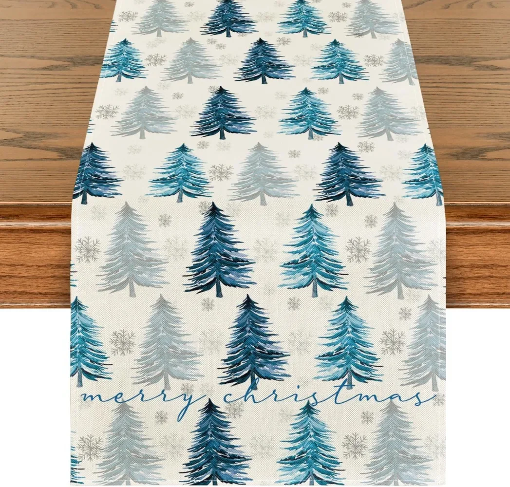 Böhmischer Stil, geeignet für den Winter, Weihnachts-Bauernhaus-Tischläufer, rosa Weihnachtsbaum, Zuhause, Küche, Restaurant, Partytisch