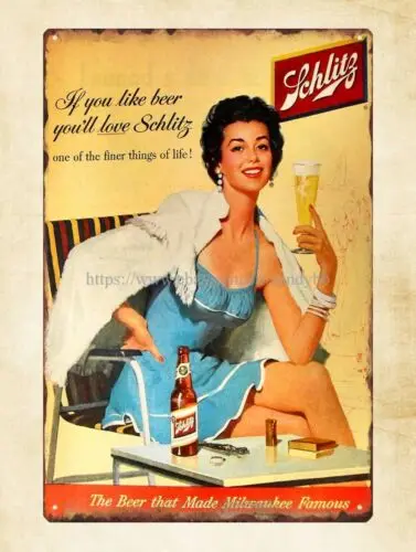 1954 SCHLITZ Beer advertisement woman swimsuit metal tin sign wall decor design sign