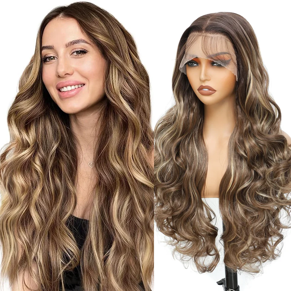 13x4 Body Wave Transparante Kant Voor Vrouwen Ombre Kleur Cosplay Pruiken Synthetisch Haar Pruiken Hoge Temperatuur Vezel pruiken