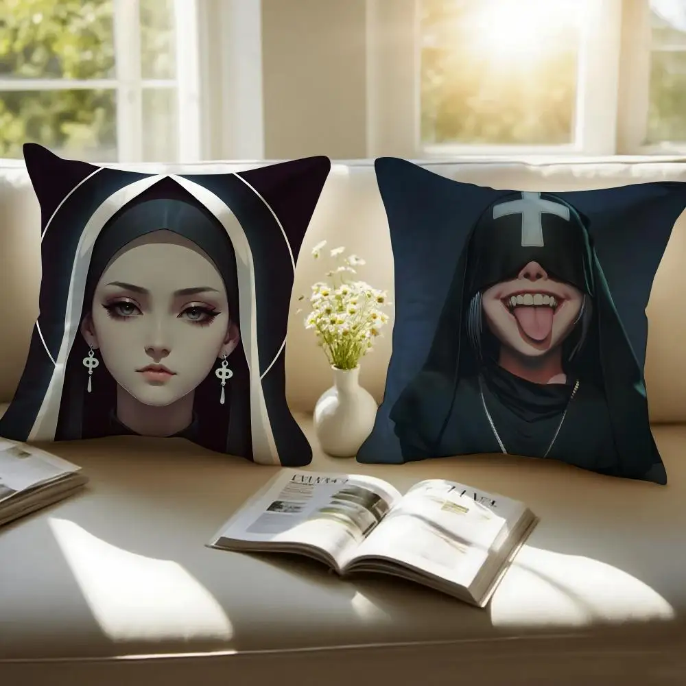 Religious Theme N-Nun Cushion Cover Pillowcase Anti-dustmite Invisible Zipper Short Plush Sofa Cushion