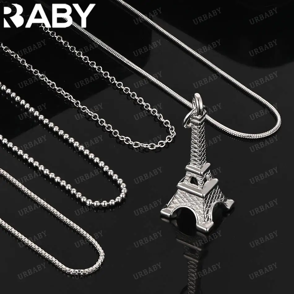 

URBABY 40-75cm 925 Sterling Silver Eiffel Tower Pendant Necklace For Women Men Charm Trend Birthday Gifts Fashion Party
