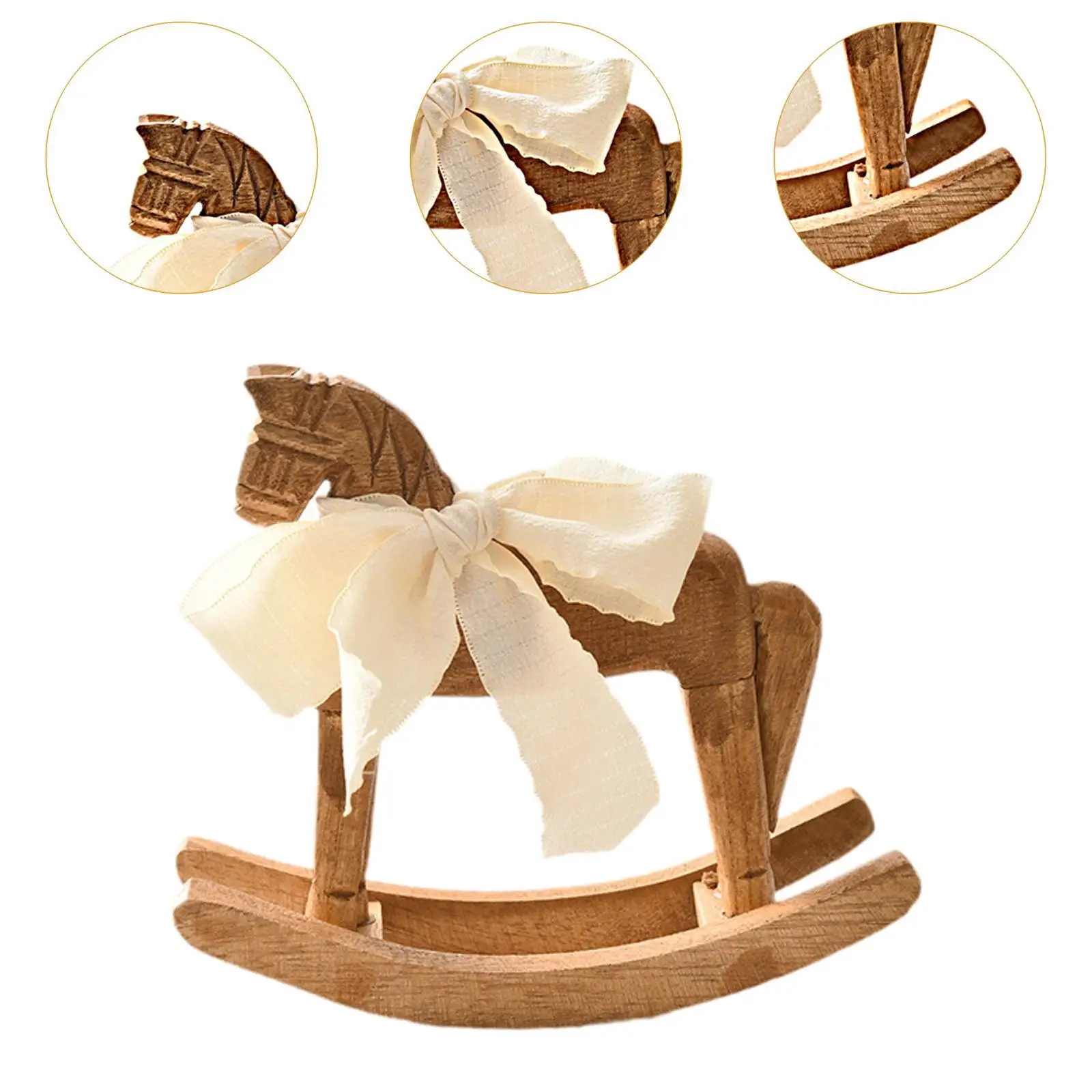 Rocking Horse Decorative Figurine Wooden Sculpture Modern Decoration Statuette for Desk and Shelf Decor