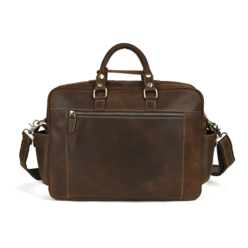 Men's Vintage Crazy Horse Leather Messenger Bag - 15-inch Multi-Pocket Laptop Crossbody Bag with Adjustable Strap & Top Handle