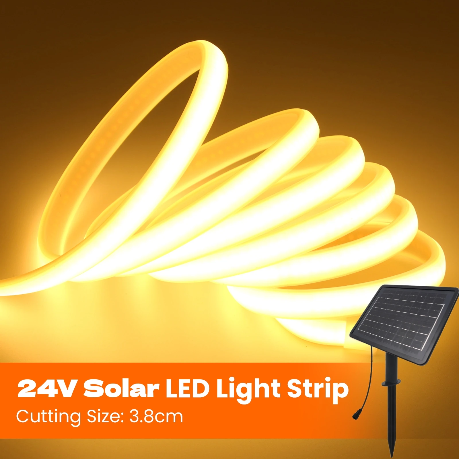 DC 24V COB Solar Neon Light Strips Flexible Lights Waterproof IP67 Warm White 1m 2m 3m 4m 5m 10m LED Strip For Garden Decoration