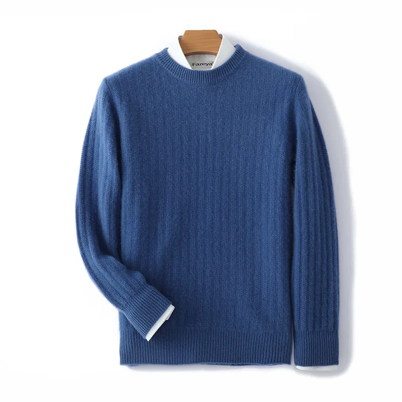 

Loose Warm Inner Wear 100% Wool Knitted Base Shirt Men's Round Neck Pullover Long Sleeve Versatile Casual Solid Color Sweater