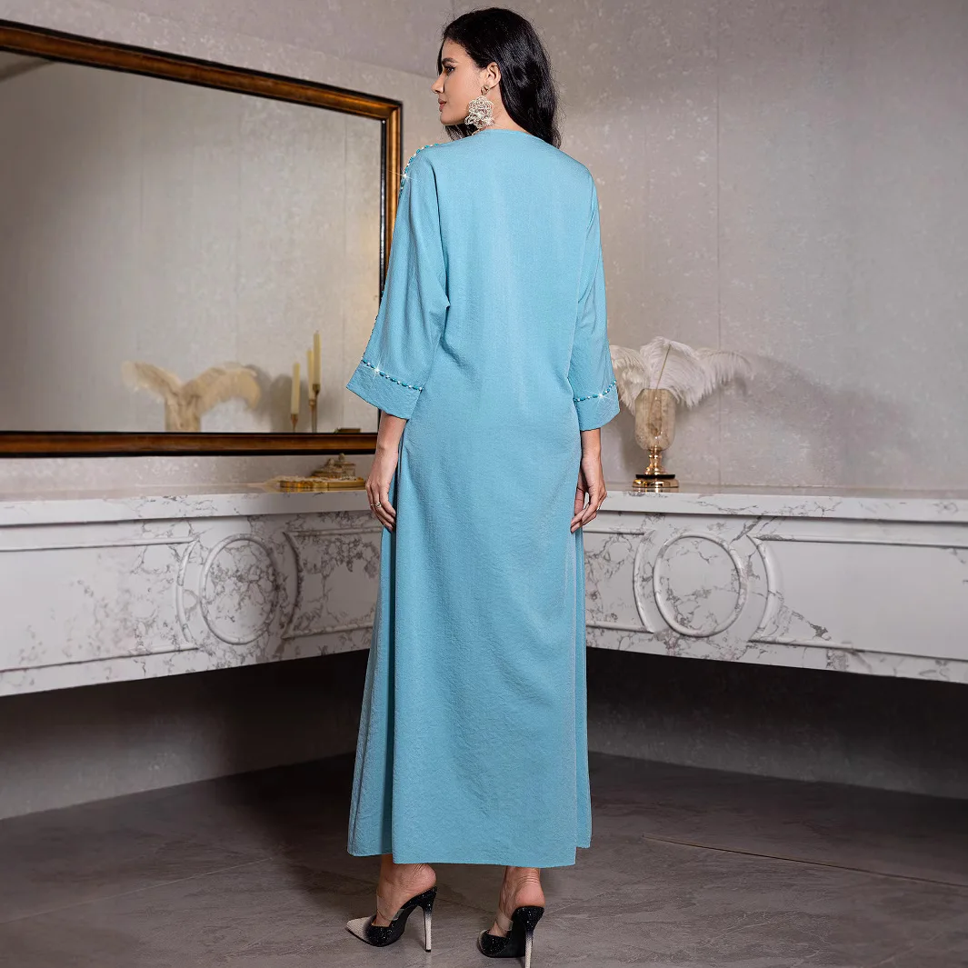 Nieuwe BA536 Blauw Dr Dubai vrouwen Lange Gewaad A-lijn Rok Losse Taille Lange Sve Hof Sle Faionable Chinese Gemaakt Dr