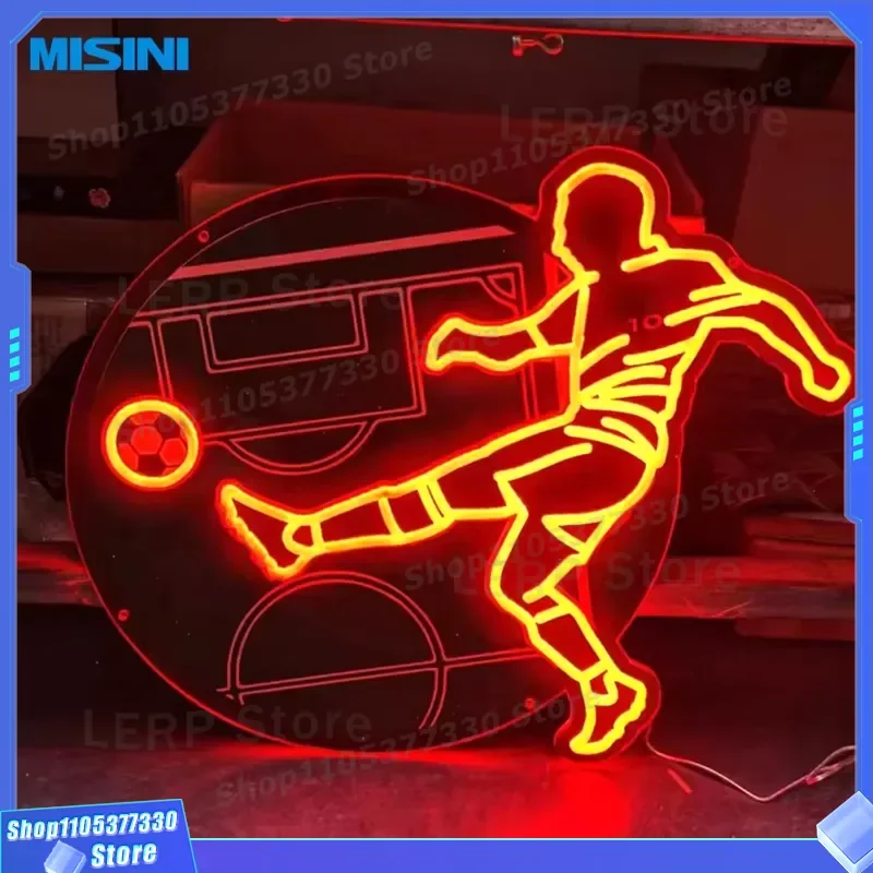 Custom LED Neon Football Sign Acrylic Body Sports Theme Room Decor for Boys Birthday Party Wall Art Light Up Soccer