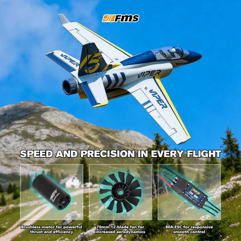 FMS 70mm Ducted Fan EDF Jet Viper V2 Model RC Airplane Remote Control Electric Aircraft Model Assembled Foam Machine Fixed Wing