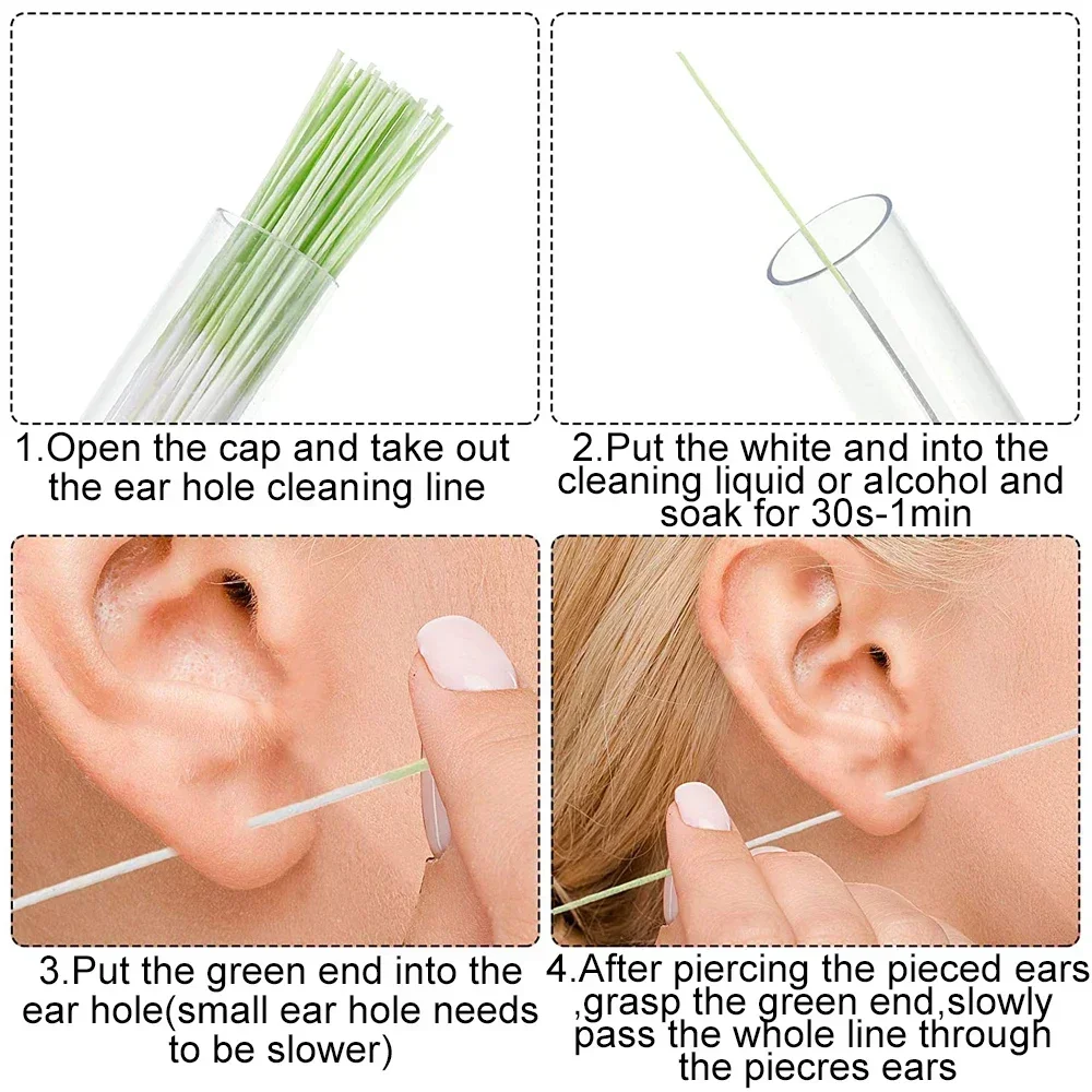 60Pcs/Lot Pierced Ear Cleaning Set Herb Solution Paper Floss Ear Hole Aftercare Tools Kit Disposable Earrings Hole Cleaner Kit