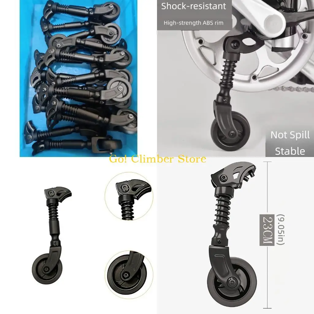 Q84C Cycle Parking Support Wheel for Daily Use and Side Stop Control, Pivoting ABS Accessory with Carry Storage Form, Black