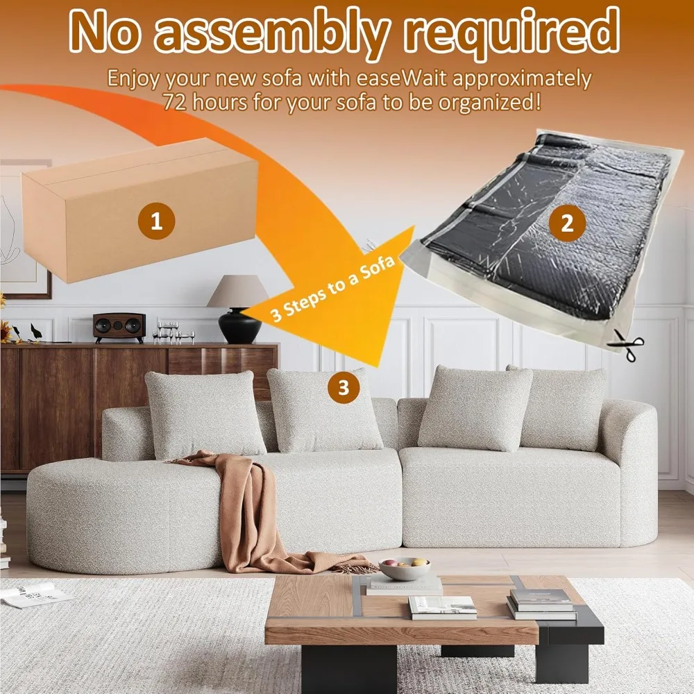 Современный 4-местный изогнутый диван из синели в стиле облаков с 4 подушками, глубокими и широкими сиденьями, готовый к использованию сжатый блок, секционный C