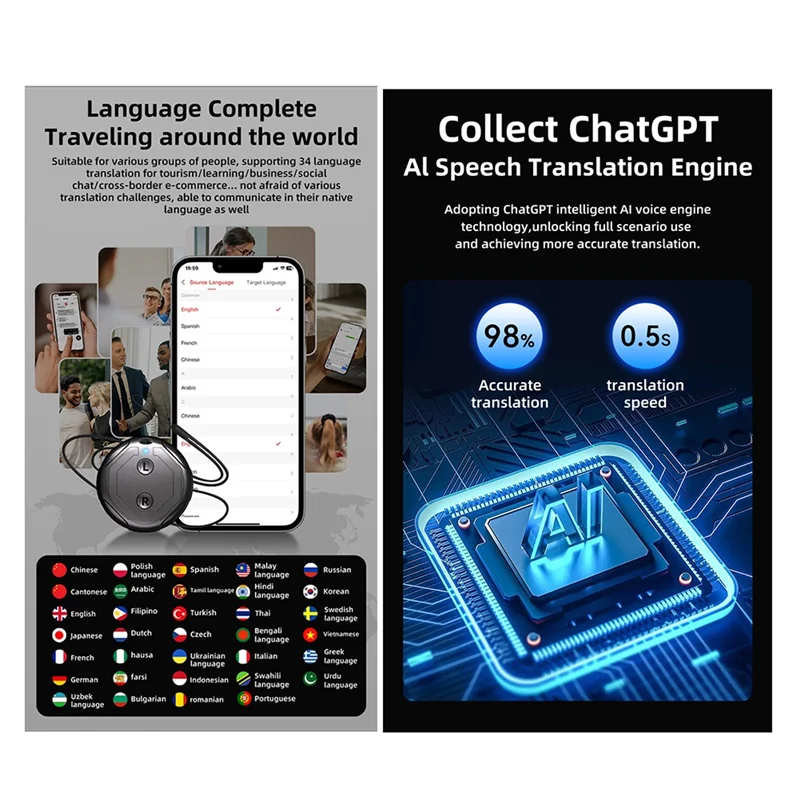 LXYB18B AI Intelligent Translator Cross-Platform Portable Interpreter Simultaneous Multilingual Communication