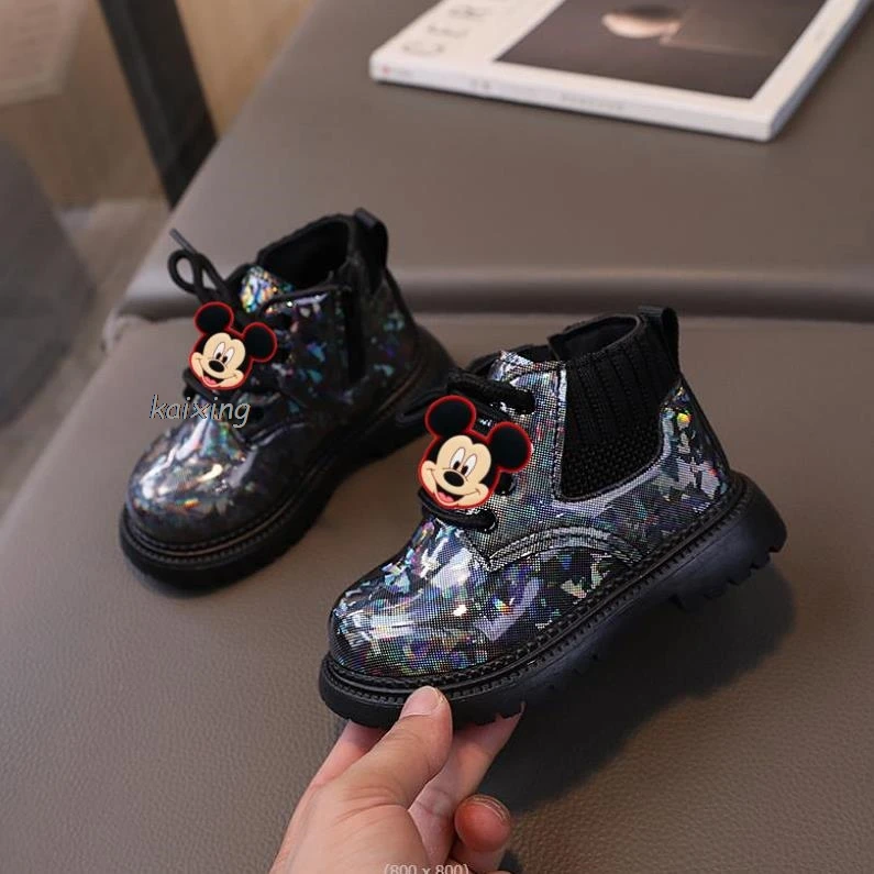 Lilo And Stitch Girl Boot Autumn Fashion Mickey Princess Shoe Sweet Ankle Boot Comfort Kids Shoe Pu Leather Boots Winter Boots