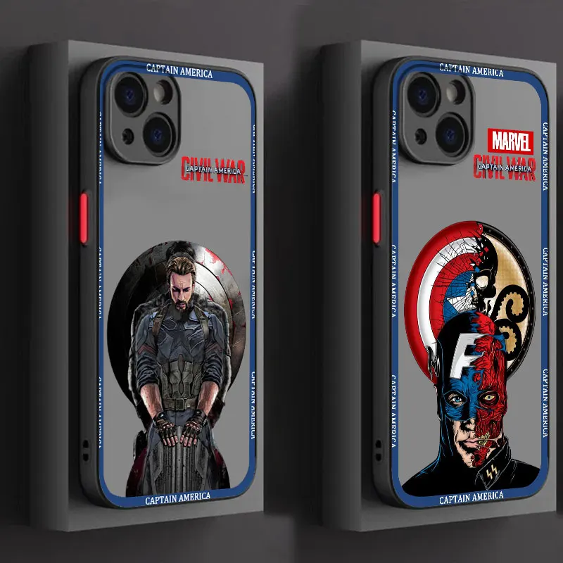 Avengers Captain America For iPhone 15 14 13 12 11 Pro Max XS Max X XR 7 8 Plus 6S 5S Frosted Translucent Phone Case