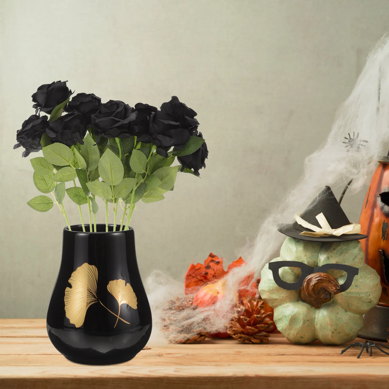 

10 Pcs Halloween Roses Decorations Bouquet of Silk Black Artificial Flowers Indoor