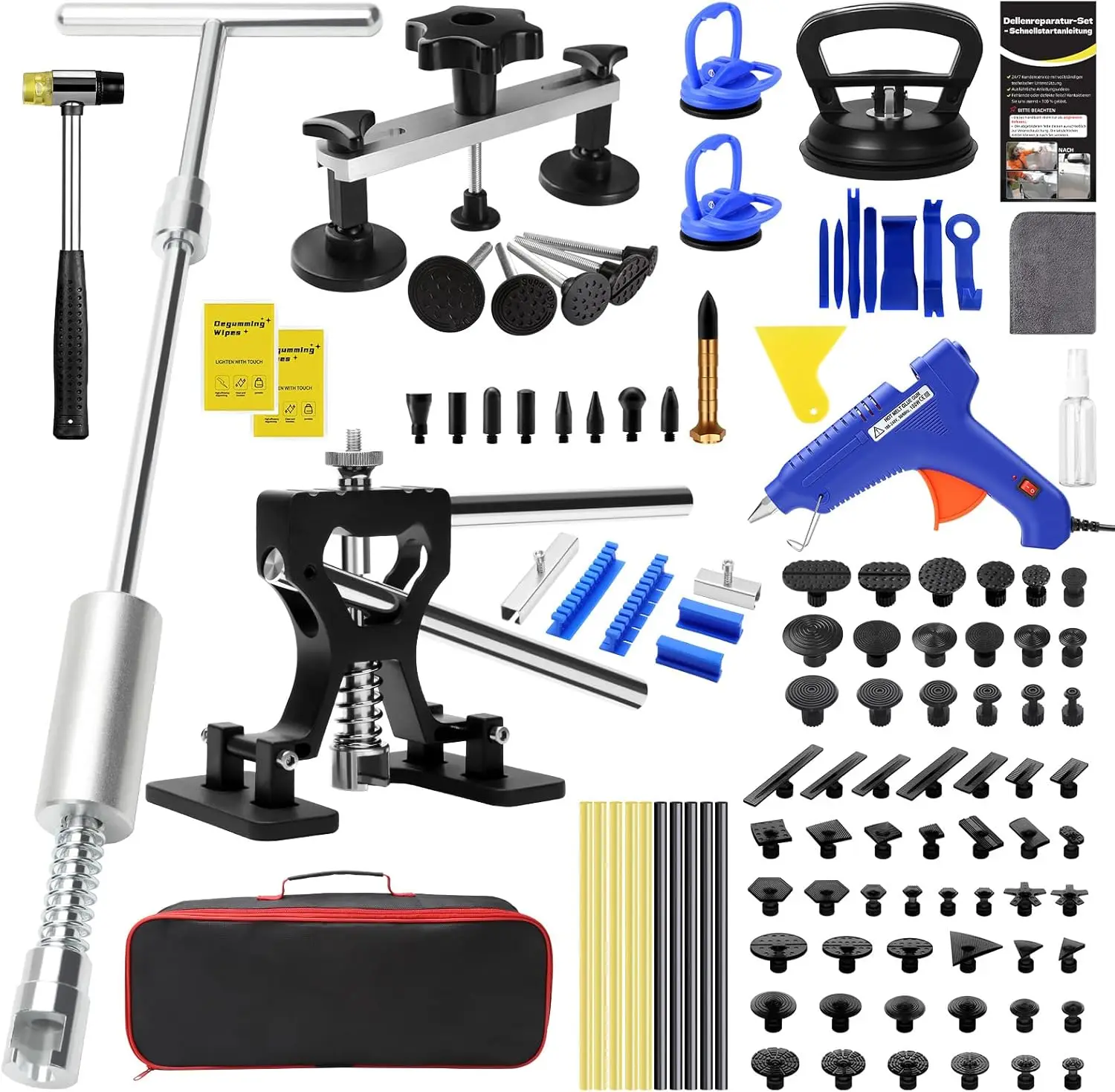 

Professional Paintless Dent Removal Kit with Lightweight Metal Lifter, T-Bar Puller & Hot Glue Gun for Auto Body Repair