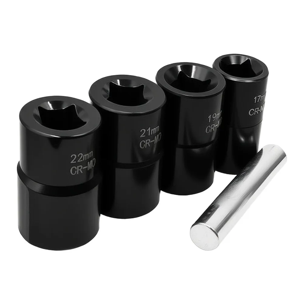 Nut Extractor Socket Set for 4 Sizes Plus Ejector Pin MO Construction for Damaged Rusty Bolts 17 19 21 22mm 1/2 Drive