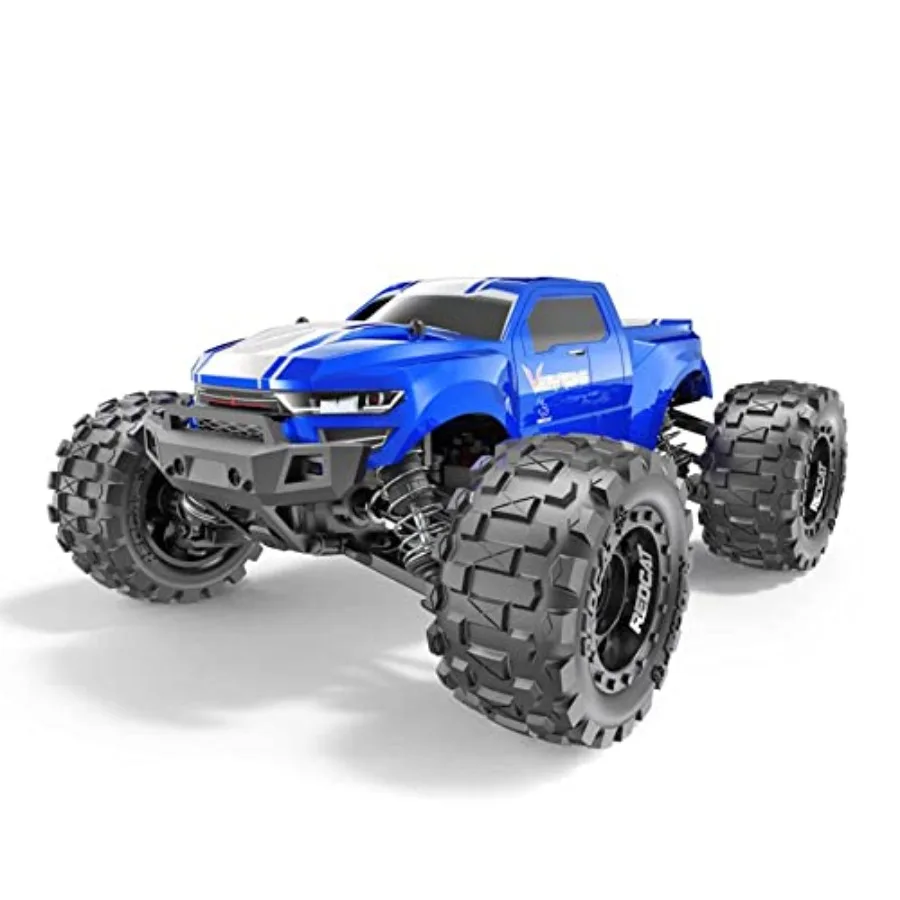 

RC monster truck for outdoor use ABS plastic body red 4WD with LED lights and 2.4GHz radio control