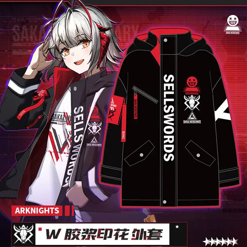 

Game Arknights W Hooded Wind Coat Autumn Winter Cotton Padded Jacket Fashion Casual Student Sweatshirt Tops Women Men Cosplay