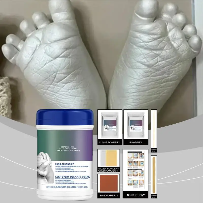 Baby Kids Handprint Keepsake Hands Casting Kit DIY Plaster Statue Molding Hand Holding Sculpture Kit Alginate Molding Powder