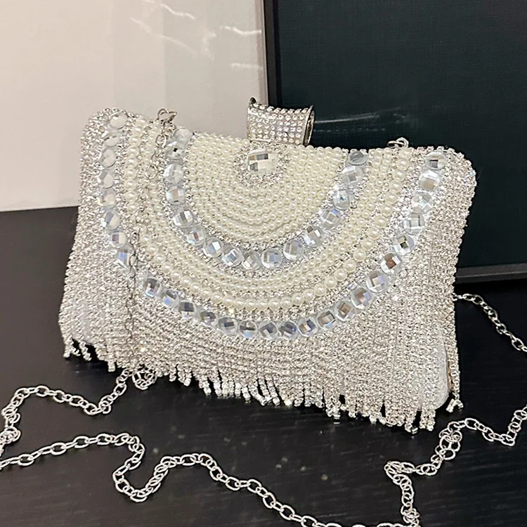 Modeketen Schoudertas Crossbody Tas Portemonnee Luxe Gouden Zilveren Pailletten Strass Vrouwen Elegante Dames Feestavond Clutch bag