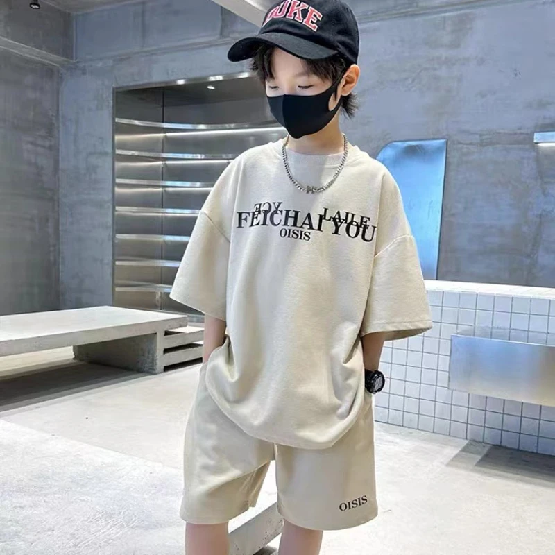 Kids Boutique Clothes Boys Summer Letter Pullover T-Shirt & Shorts 2 Pieces Suit Teenage Boy Sport Outfit Gym Tracksuit 6-16y