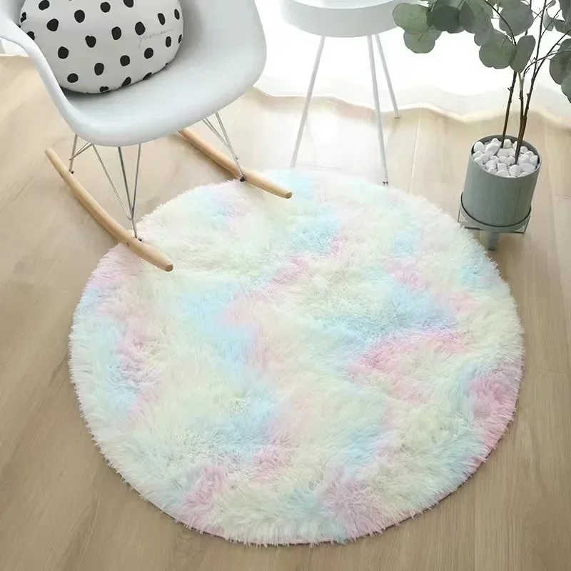 white soft plush floor mat round bedroom mat trapstar living room decor mat non-slip floor computer chair desk decorate