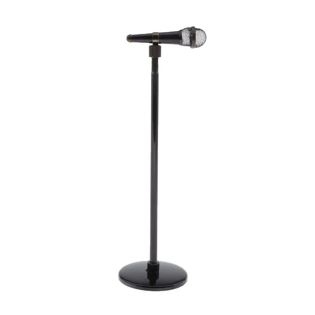 1/12 Mini Metal Adjustable Microphone With Stand Models Musical Instruments for Dolls House Music Room Kids Toys