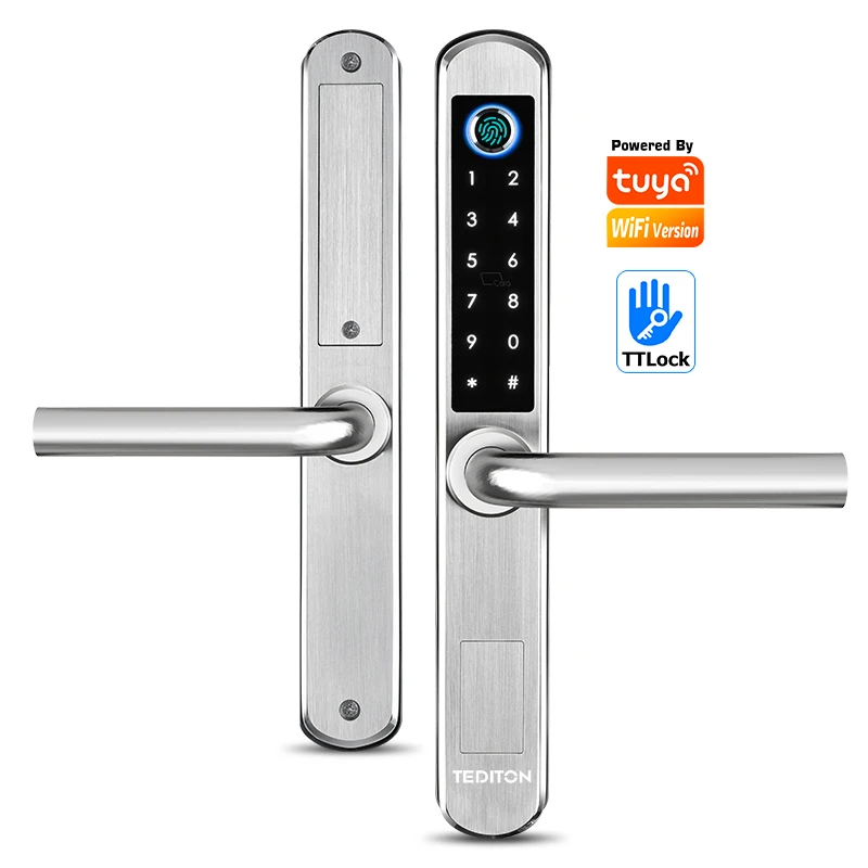 

Tediton Waterproof Fingerprint Password Smart Aluminum Sliding Door Lock With TTlock App