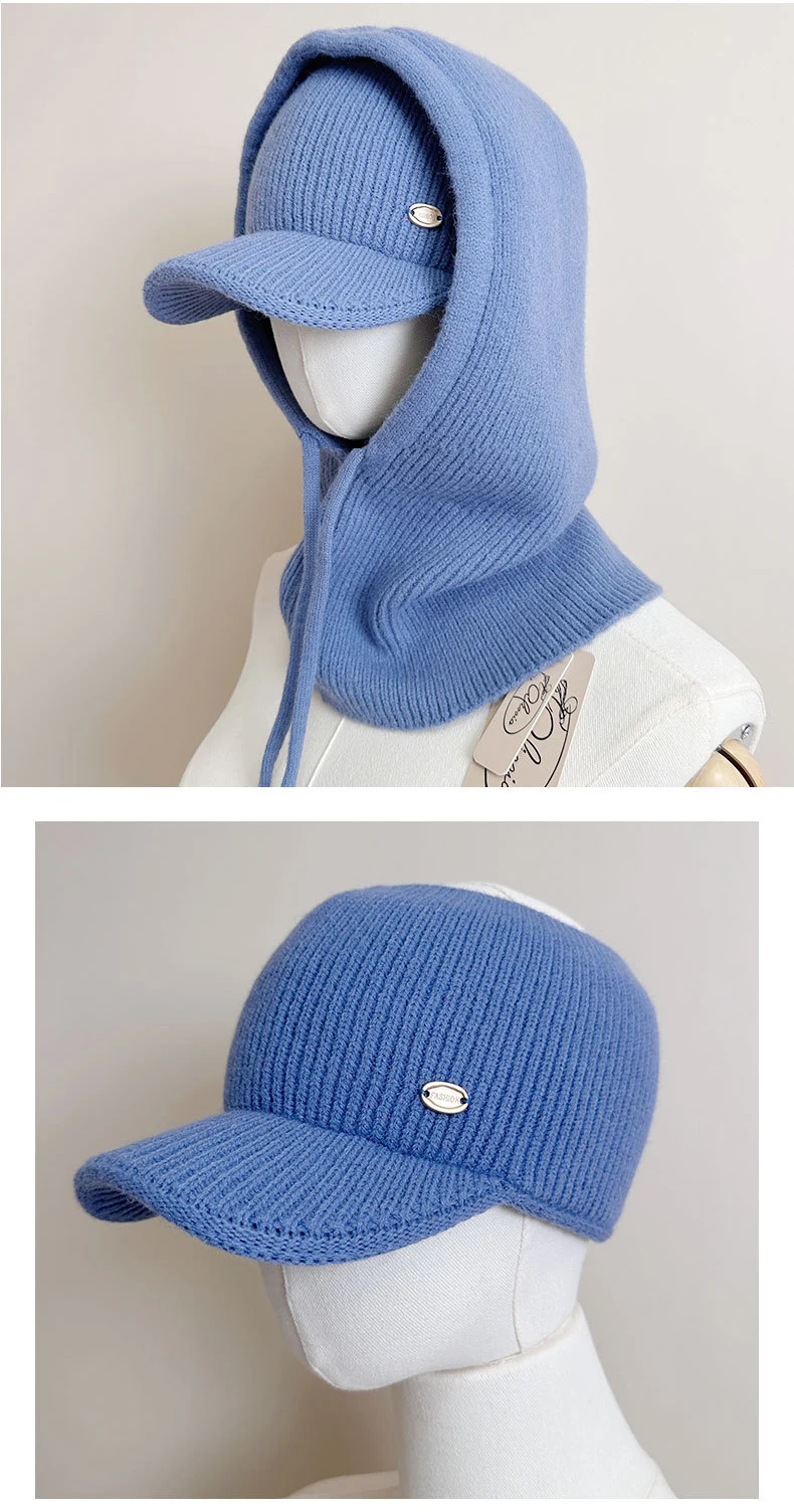 Zweiteiliges gestricktes Oberteil, Kappe und Sturmhaube für Damen und Herren, Schal, einteilige Mützen, Unisex, warme Wintermütze, kältebeständige Skimütze – Detail 5
