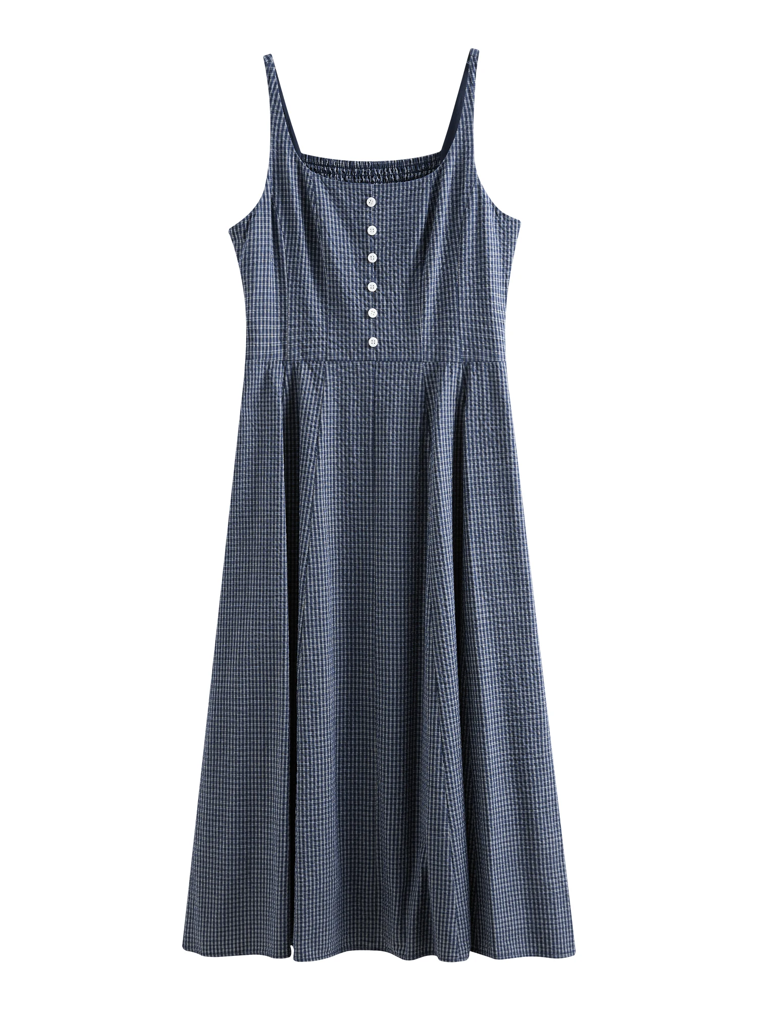 FSLE French Style Elegant Pure Cotton Retro Plaid Strappy Dress Female 2025 Spring New Chic Versatile Casual Dress 25FS11345