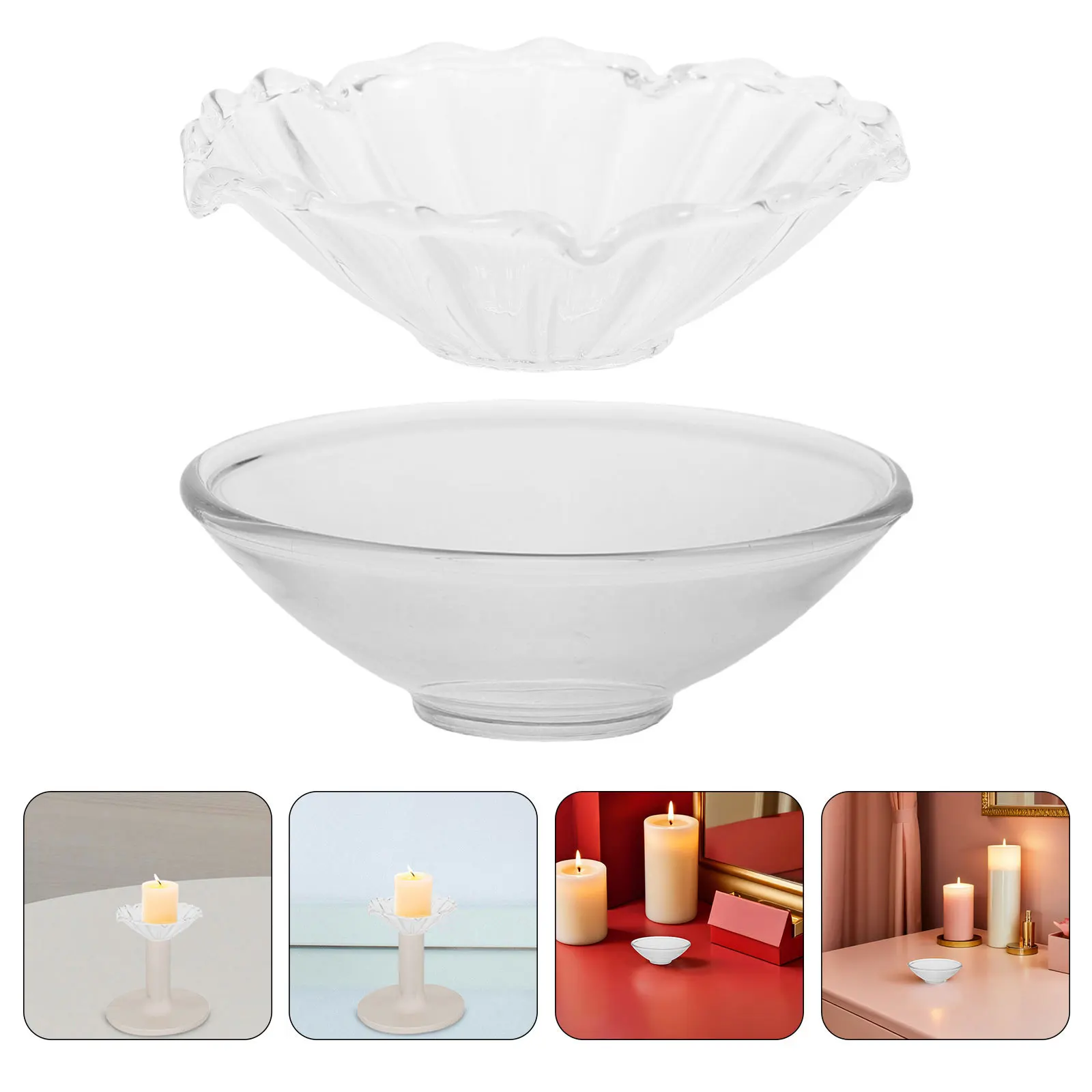 

6Pcs Drip Trays: Clear Glass Bobeches for Taper Holders Wax Catcher Decorative Drip Guard Reusable Shield