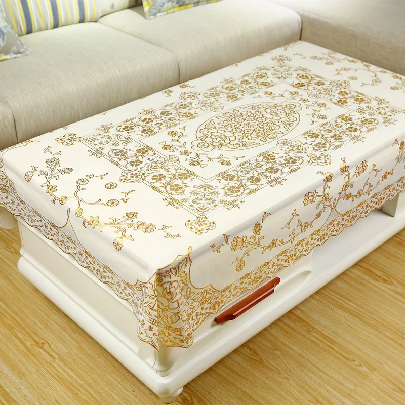 110*160cm Coffee table cloth Pvc European Lace Table Pad Cloth Living Room Home Rectangular Flag Hot Stamping Coffee Table Mat