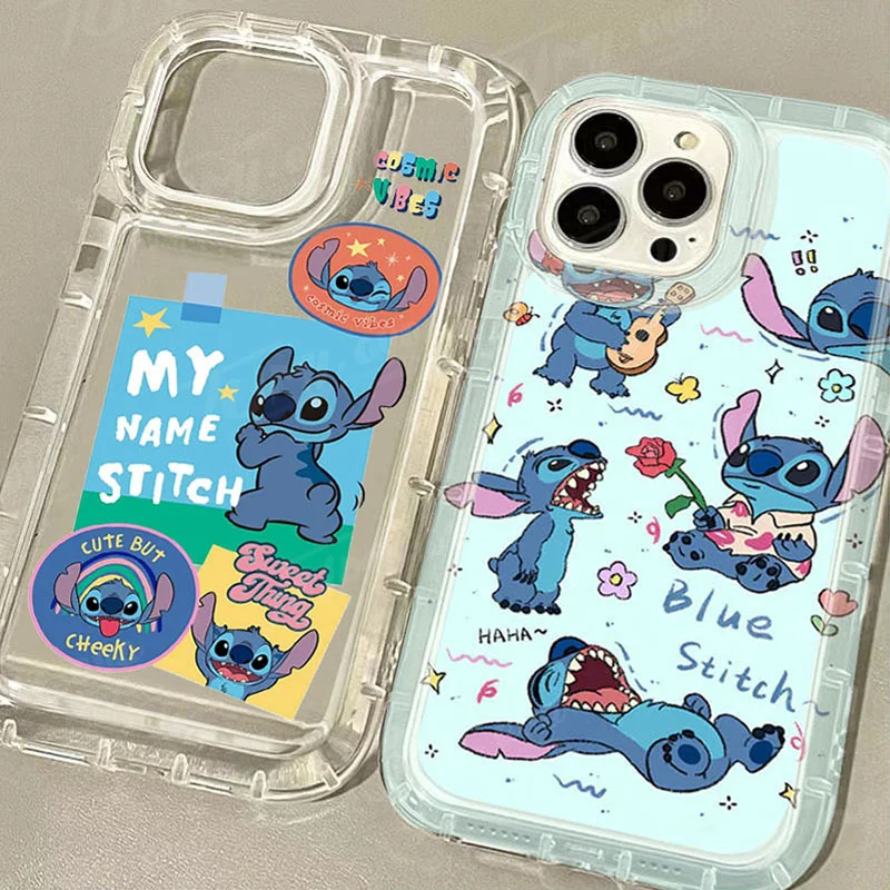 Lovely Disney Stitch Clear Case for Samsung Galaxy S10 S20 S20 S21 S21 S22 S23 S24 S25 FE Ultra Plus 5G Airbag Shockproof Cover