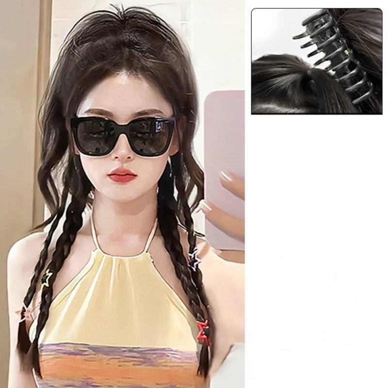 Girl Fountain Ponytail Claw Clip Boxing Braids Hair Extensions Women Decorative Fountain Ponytail Hair Claw Jaw Clip